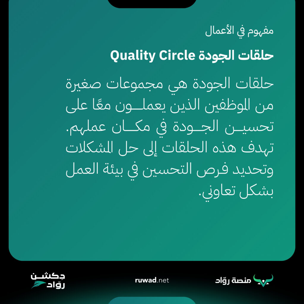 حلقات الجودة Quality Circle 1 حلقات الجودة هي مجموعات صغيرة من الموظفين الذين يعملون معًا على تحسين الجودة في مكان عملهم. تهدف هذه الحلقات إلى حل المشكلات وتحديد فرص التحسين في بيئة العمل بشكل تعاوني.
